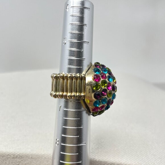 Rainbow‎ Multicolor Disco Ball Cocktail Ring Stretch Band Gold-Tone - Picture 8 of 10